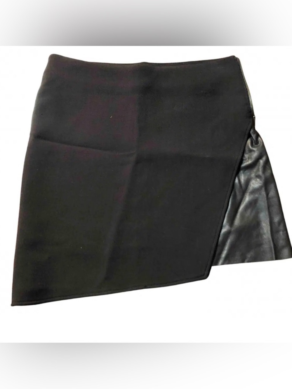 NWT Helmut Lang Black Asymmetrical Leather Panel Skirt size 12